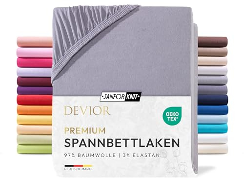 Devior Premium Spannbettlaken 90x200cm - 100x200cm, 97% Baumwolle & 3% Elastan, Matratzenhöhe bis 22cm, Grau – 190 g/m² Anti-Statisches, atmungsaktives Bettlaken mit Einlaufschutz, Matratzenbezug Grau