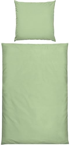 Erwin Müller Bettwäsche Edel-Seersucker Uni Serie Wertingen - für die warme Jahreszeit, temperaturausgleichend, pflegeleicht, mit Reißverschluss - Jade Größe 80x80 cm / 135x200 cm