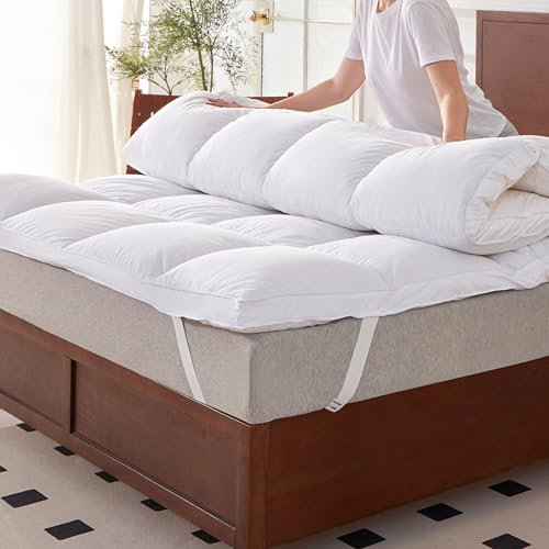 DOWNFOCUS Matratzentopper 180x200cm aus 100% Goose Federn, 7cm Höhe mit Goose Federn Topper 100% Baumwolle Bezug Daunendicht, Öko-Tex 100 Klasse 1 Zertifiziert, Downpass