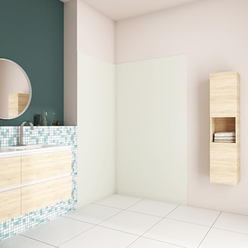 AICA Panneau mural de douche couleur ivoire 120x80x210cm avec les profiles de finition BLANC Panneaux muraux salle de bain habillage mural aluminium