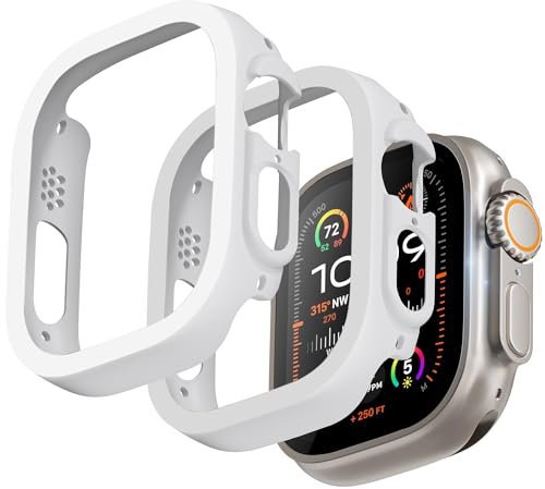 GEEDOOWIN Paquete de 2 fundas protectoras para Apple Watch Ultra 3 (2025)/Ultra 2/Ultra de 49 mm, funda delgada a prueba de golpes, marco protector de policarbonato duro, borde completo, color blanco