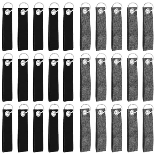 JRSHIRLEYLTD 32 Stück Schlüsselanhänger Filz,13 x 3 cm Filz Rohling,Blanko mit Edelstahl Ring für DIY Dekoration Handwerk Taschen (Grau und Schwarz)