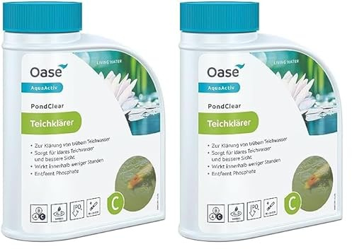 Oase 43140 AquaActiv PondClear, 500 ml - biologischer Wasserklärer, wirkt gegen feine, Nicht filtrierbare Verunreinigungen sowie Phosphate und Schwermetallverbindungen in Teichen (Packung mit 2)