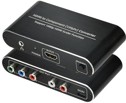 HDMI to Component Converter, HDMI to YPbPr 5RCA RGB Converter with Scaler Function up to 1080P@60Hz Supports Video Audio Converter Adapter for TV Stick, DVD, PS3, PS4 Etc Black