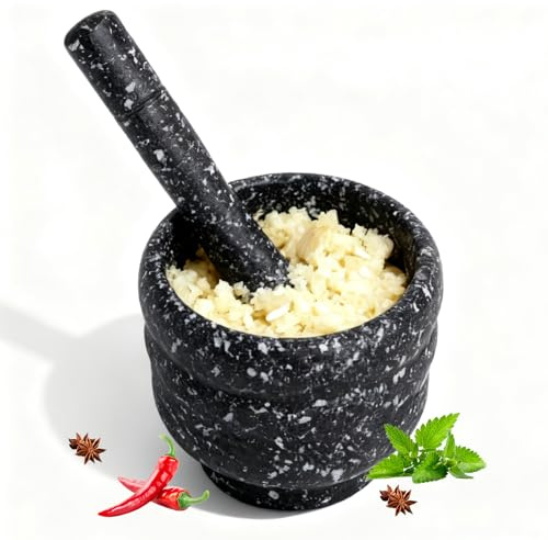 Mörser mit Stößel Set für Gewürze,Gewürzmörser 9 * 10cm,Manuelles Mörser- Und Stößel-Set,Schüssel Zum Zerkleinern Von Guacamole,Kräutern,Gewürzen (Schwarz)（Kunststoff pp）