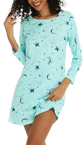 MIA LUCCE Chemise de Nuit Femme Manches Longues Coton Chemises de Nuit Femme Vêtement De Nuit Rond S-3XL