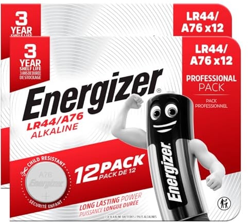 24 Energizer Knopfbatterien LR44 Alkaline-Batterien A76 1,5 V lange Lebensdauer für digitale Thermometer, Taschenrechner und Armbanduhren halten die Ladung 3 Jahre