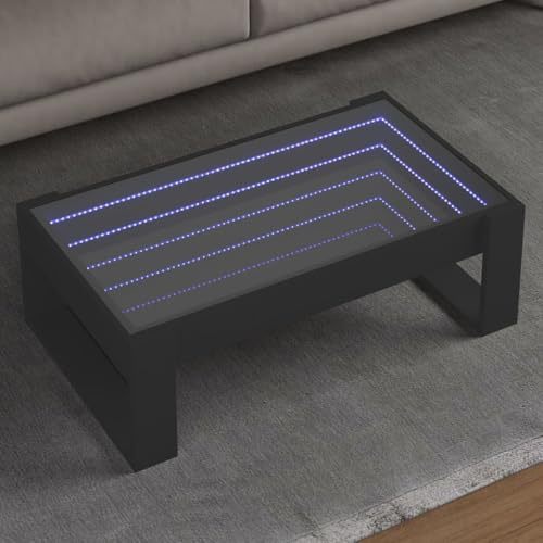 Fangmaliuyun Infinity LED Couchtisch Schwarz 90 x 53 x 30 cm Modernes Holzwerkstoff und Glas Wohnzimmertisch mit RGB Farbwechsel Atemberaubender 3D Effekt für Living Room Bedroom