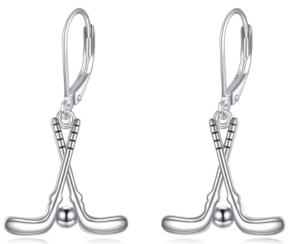 YFN Eishockey Ohrringe 925 Sterling Silber Eishockey Hängend Tropfen Klapphebel Ohrringe Schmuck Musikliebhaber Geschenke für Damen Herren