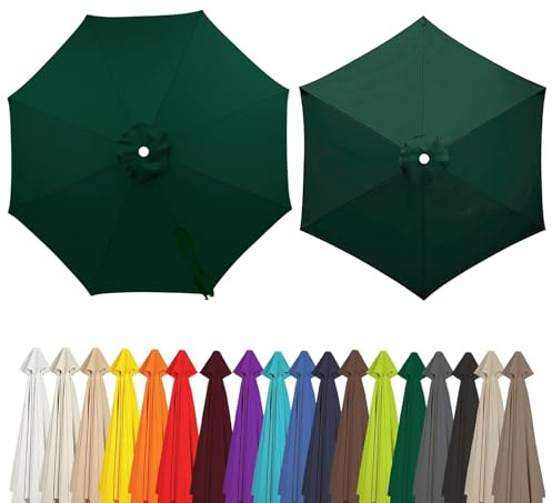Replacement Parasol Canopy 6/8 Arms Weatherproof Garden Umbrella Cover, Fade Resistant Fabric Sun Shade Cloth for Outdoor Patio Pool Market Umbrella Replacement Canopy(Dark Green,8Arms/2.7m)