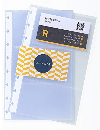 Exacompta - Réf. 86111E - Paquet de 10 recharges pochettes détachables pour porte-cartes de visite amovible à anneaux (réf 75151E) - format A5 - 6 cartes de visite par page - dimensions 13 x 21 cm
