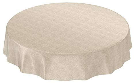 ANRO Wachstuchtischdecke Wachstuch Wachstischdecke Tischdecke Wachstuchdecke Beige Leinenoptik Rund 140cm