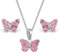 Goldene Hufeisen Mini Kristall Schmetterling Anhänger + 38cm Kette + Ohrstecker 925 Echt Silber Kinder Mädchen (Rosa)