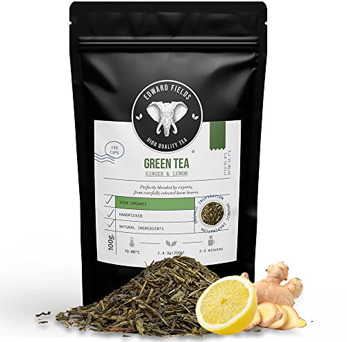 Edward Fields Tea ® - Tè verde sfuso Sencha biologico con Zenzero e Limone. Tè biologico cinese antiossidante raccolto a mano con ingredienti naturali, 100g, Cina.