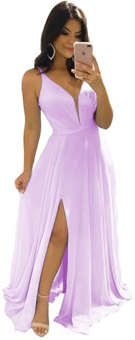 Clothfun Abiti da damigella d'onore da donna Halter Abiti formali in chiffon lunghi Abito da sera 2024, Lilla, 44