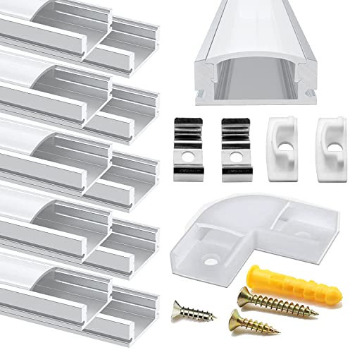 Chesbung U Shape Led Aluminum Channel, 10 Pack 1Meter/3.3ft Led Aluminum Profile with Milky White Cover, LED Channels and Diffusers with End Caps, Mounting Clips, Corner Connectors for LED Strip Light