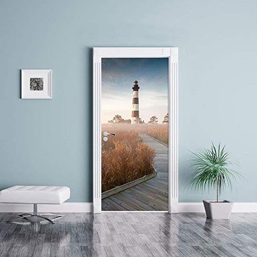XXXCH 3D Türaufkleber 80X200CM Pfad Leuchtturm Türtapete selbstklebend TürPoster - Fototapete Türfolie Poster Tapete Meer Aufkleber DIY Selbstklebende Wandbild PVC Wasserdichte Tapete