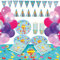 MATANA 182 Piezas de Vajilla de Fiesta de Cumpleaños para Niños (40 Invitados) - 40 Platos, 40 Vasos, 40 Gorros, 40 Servilletas, 20 Globos, Banderín 2M, Mantel Grande