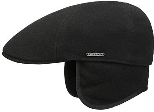 Stetson Texas Wool Ohrenschutz Flatcap Herren - Schiebermütze mit Kaschmir - Wintercap mit Earflaps (ausklappbar) - Herrencap mit Futter (Baumwolle) - Wollcap Herbst/Winter schwarz M (56-57 cm)