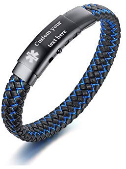 Pulseras Personalizadas de Identificación Médica De Acero Inoxidable ID Cuero Trenzado de 2 Tonos, Pulsera de Alerta Médica Para Hombres, Joyería Médica de Identificación de Emergencia Para Hombres