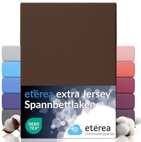 etérea Extra Spannbettlaken 180x220cm - 200x220cm Dunkelbraun bis 35 cm Höhe 100% Baumwolle Jersey Spannbetttuch Bed Sheets Bettbezug für Boxspringbetten Bettlaken 180x220 cm - 200x220 cm Braun