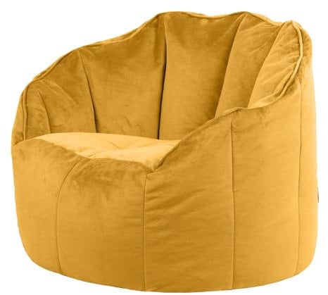 Icon Sirena Sitzsack Sessel für Erwachsene, Gelb, Flauschiger Samtstoff, Riesen Sitzsack Samt mit Füllung, Bean Bag Chair, Bequemer Sessel Wohnzimmer, Lounge, Schlafzimmer, Büro