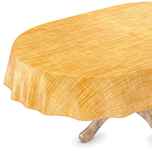 Tischdecke abwaschbar Wachstuch Wachstuchtischdecke Gartentischdecke Leinen-Optik Pflegeleicht Wasserabweisend 160 x 140 cm (Oval) Anthrazit mit Saum