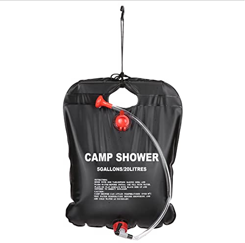 Sac de douche solaire pour camping - Noir - 20 L - Chauffage solaire - Avec tuyau amovible - Pour randonnée, pique-nique, natation, voyage