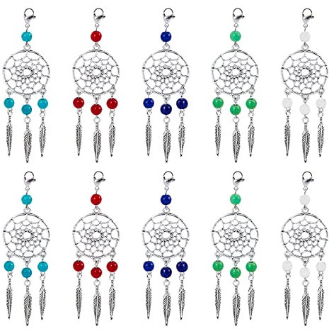nbeads 25 Stück Traumfänger Charms, 5 Farben Synthetischer Türkis-Traumfänger Anhänger Mit Quasten, Karabinerverschlüsse, Und Federn Für Ohrringe, Halskette Und Schlüsselring Machen