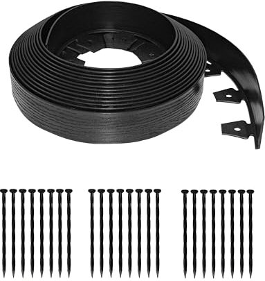 EasyFlex Bordure de Jardin Haute sans creusement avec Pointes d'ancrage, 6,3 cm de Haut, Bordure de Jardin Droite en Plastique avec Texture Grain de Bois, kit de 12,2 m, Noir (3220E-40C)