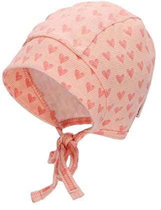 Sterntaler Baby Mädchen Häubchen Herzen Mütze - Baby Häubchen, Babymütze - aus bedruckter Baumwolle mit Bindeband - Rosa, 35
