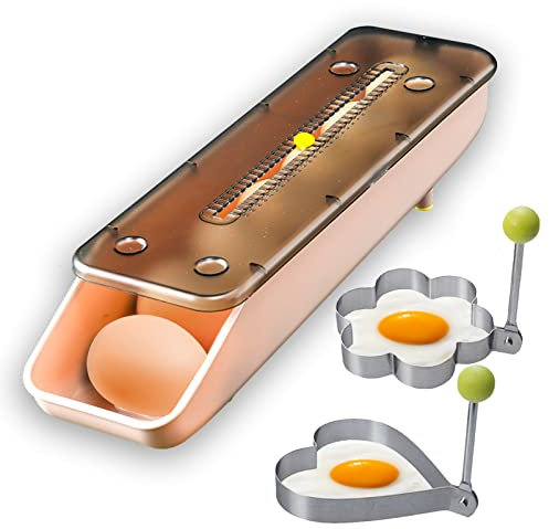 QeeHeng Eierbehälter für den Kühlschrank - Stapelbarer Eierbox, Auto Scrollen Eierablage mit Deckel - Eierhalter aus Kunststoff Eier Aufbewahrungsbox mit 2 Spiegelei Schimmel für Küche