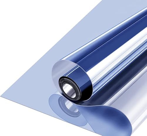 DUDUX Fensterfolie mit Wärmekontrolle, Tönungsfolie für Zuhause und UV-Schutz, Sonnenblockierung, Fenstertönung, Privatsphäre, Wohnspiegel, reflektierende Folie, Tagfahrschutz, blau, silber