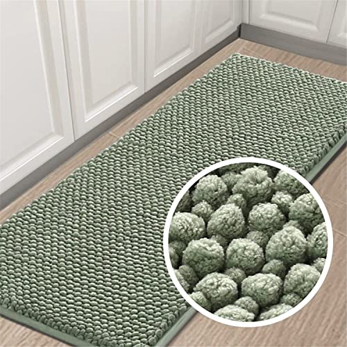 LINGKY Badematte rutschfest 50x150 cm Chenille Badezimmerteppich Saugfähige Badteppich Waschbar Badvorleger Bad Teppich Badezimmer Duschvorleger Badematte Cyan