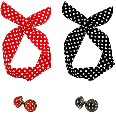 Stirnband niedlich Polka Dot, Haarband stirnband verdrehte Haarbänder und Damen-Ohrstecker für Mädchen und Frauen (Packung mit 4)