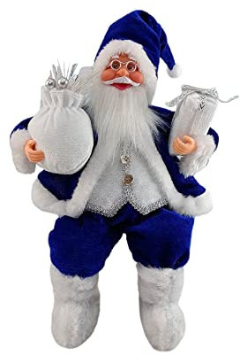 Perfeclan Weihnachten sitzender Weihnachtsmann, handgefertigter Mantel, Weihnachtsmann-Figuren, Puppe mit Geschenktüte und Geschenken, Weihnachtsdekoration für, Blau