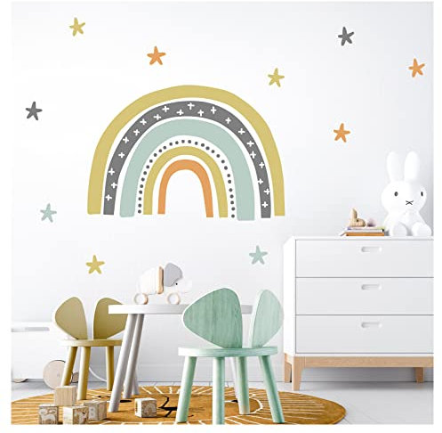 Little Deco Wandaufkleber Regenbogen Sterne Wandsticker für Kinderzimmer Wandtattoo Babyzimmer Deko DL933-4