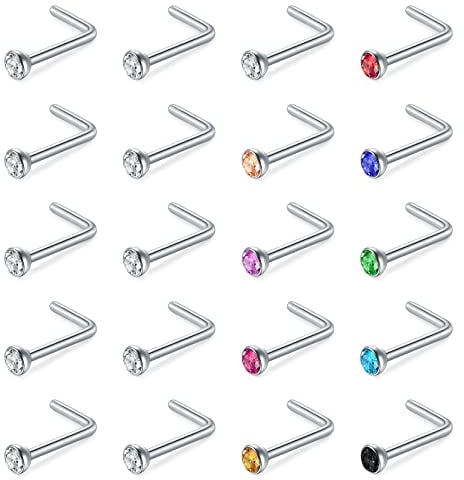 Crdifu 20stk Nasenstecker 0,6mm Nasenpiercing Stecker L Form Chirurgenstahl 22G Piercing Nase