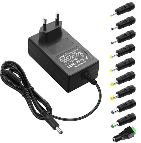 ALITOVE Universal Netzteil 12V 3A DC 12 Volt 3000mA Transformator Max 2A 1.5A 1A 0.5A mit 10 Spitzen für LED Lichtstreifen CCTV Kamera Radio Gehäuse Lüfter