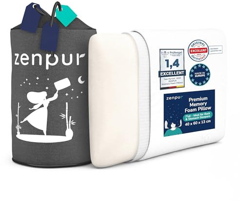 ZenPur Bauchschläferkissen – 6cm Memory Foam Kissen, Ergonomisches Flaches Kopfkissen für Bauchschläfer, Schlafkissen, 40x60 cm