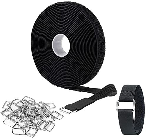 5m Klettband mit 25 Schnalle,Kabel Klettband, Kabelbinder Schwarz Klettverschluss Selbstklebend Kabelbinder Kabelklett, für Hause und Büro(5m x 20mm) Schwarz