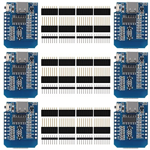 6 Stück Entwicklungsboard Type-C USB NodeMcu Mini Wireless D1 Modul für ESP8266 ESP-12F 4M Bytes WLAN WiFi Internet Development Board Kompatibel mit Arduino
