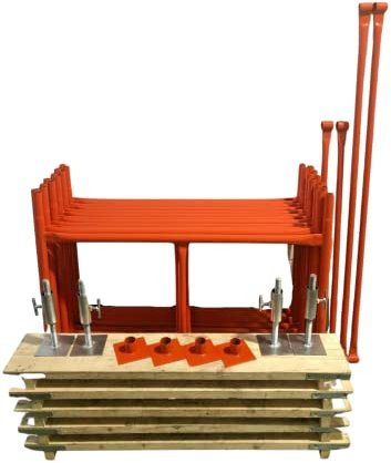 HILL TOP FABRICATIONS CO (1998) LTD - Scaffolding Tower with Boards & Adjustable Bases 5.94 Meters (19'6) Working Height 4x4 Base Size. Steel & Polyester Powder Coated (PPC) Quality Durable Finish.