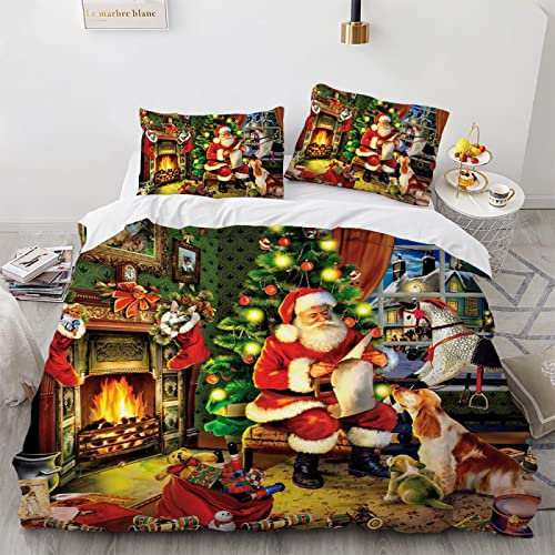 LUDVIK Bettwäsche 135X200 Sommer Mikrofaser 135X200 cm Bettwäsche Weihnachten Weihnachts Wintermotiv Weihnachtsmotiv Santa Duvet Cover Sets Schnell Trocknend Und Kein Bügeln + 2 Kissenbezüge 80X80Cm