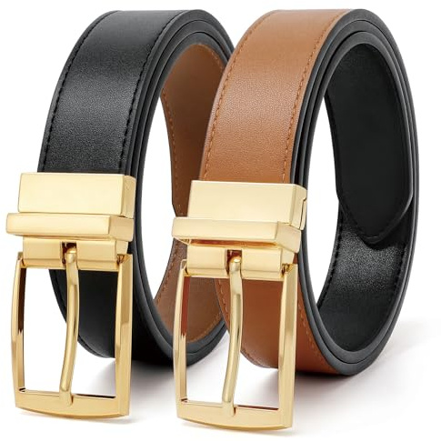 VONMELLI Reversible Belt for Women Women's Leather Belts for Jeans Pants Gold Buckle Fashion Ladies Dress Belt Trim to Fit Black Brown S