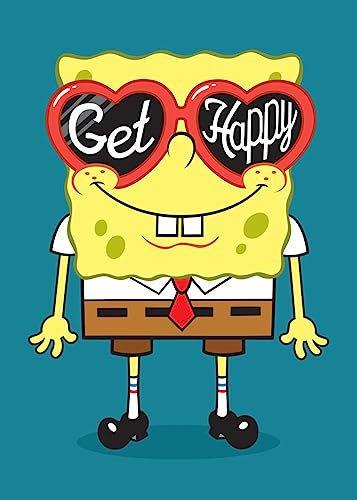 Displate - Poster aus Metall - Magnet-Montage - SpongeBob SquarePants - SpongeBob - Get Happy - Größe M - 32x45cm Matt