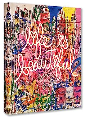 Nordics Street Art Decor Banksy Graffiti-Bilder romantisches Liebeswort Gemälde Gekritzel-Kunstwerk 1 Panel Leinwand Wandkunst Wohnzimmer Zuhause moderne Dekoration gerahmt Giclée fertig zum Aufhängen
