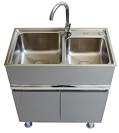 TRGCJGH Spülenschrank 2 Becken Edelstahl, Spülenunterschrank Küchenschrank Edelstahl Waschtischunterschrank mit Spülbecken für Badezimmer, Gäste WC(68x39cm/26.7x15.3in)