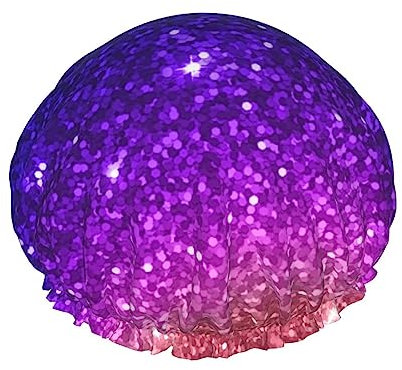 Cuffia da doccia Bellissima cuffia da bagno con motivo glitter scintillante viola progettata per le donne Doppio strato impermeabile