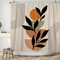 ASDCXZ Rideau de Douche Boho 180x180 cm, Style Boho Abstrait Moderne Feuilles Noires Orange Soleil Ligne Kaki Lavables Textile Rideau de Bain imperméable pour Baignoire avec 12 Crochets